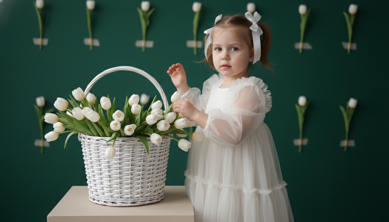 Промпт для фото в стиле 🌷 Нежный портрет с белыми тюльпанами и весенним настроением