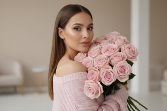 Промпт для фото в стиле 🌹 Нежный портрет с розами в пастельных тонах