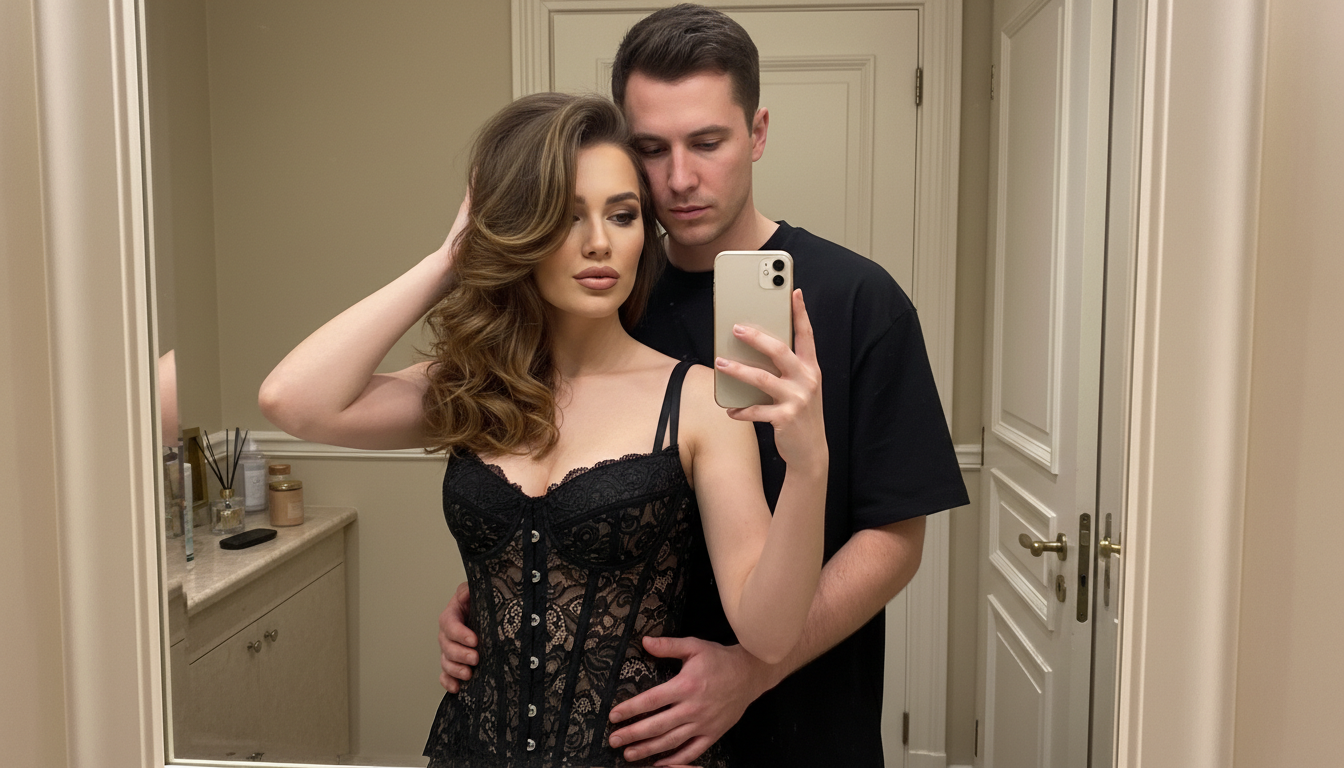 Промпт для фото в стиле 📸 Нежное селфи влюбленных в отражении