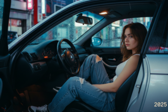 Промпт для фото в стиле 🌆 Токийская ночь в BMW: гранж-портрет будущего