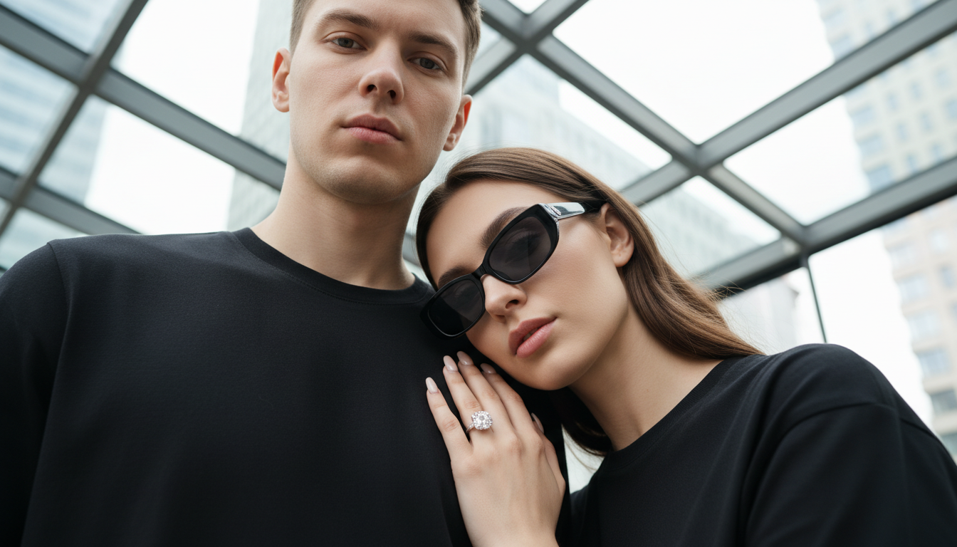 Промпт для фото в стиле 📸 Городской портрет влюбленных в минималистичном стиле