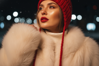 Промпт для фото в стиле ❄️ Зимний портрет девушки в мерцающих огнях ночного города