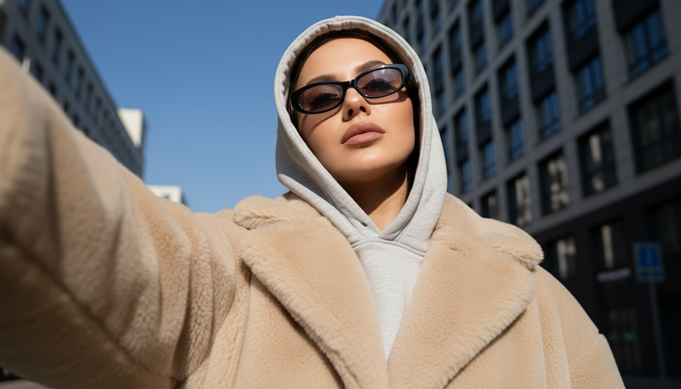 Промпт для фото в стиле 📱 Зимнее селфи в стиле люкс