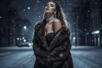Промпт для фото в стиле 🌨️ Зимняя ночь в городе: чувственный портрет в мехах