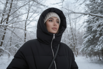 Промпт для фото в стиле ❄️ Зимний портрет: взгляд снизу в бесконечность