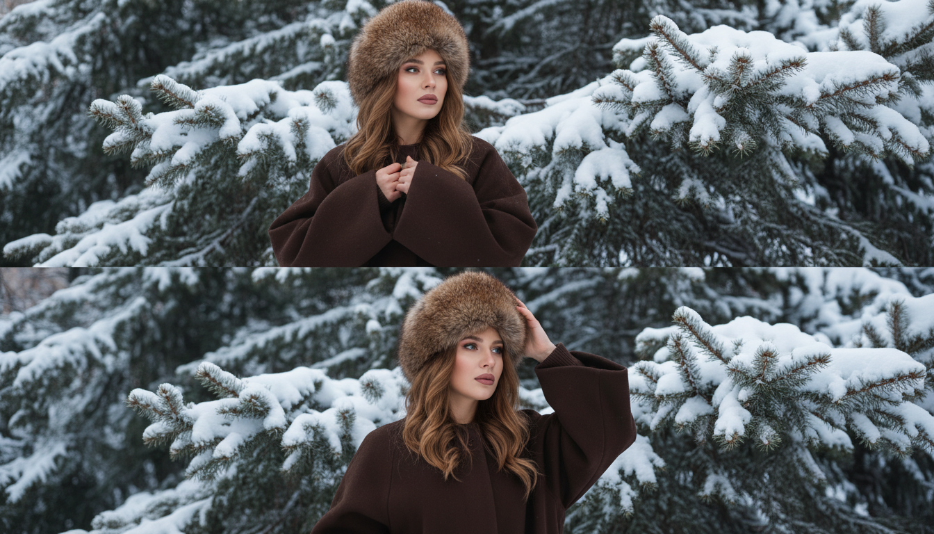 Промпт для фото в стиле ❄️ Зимний портрет в еловых объятиях