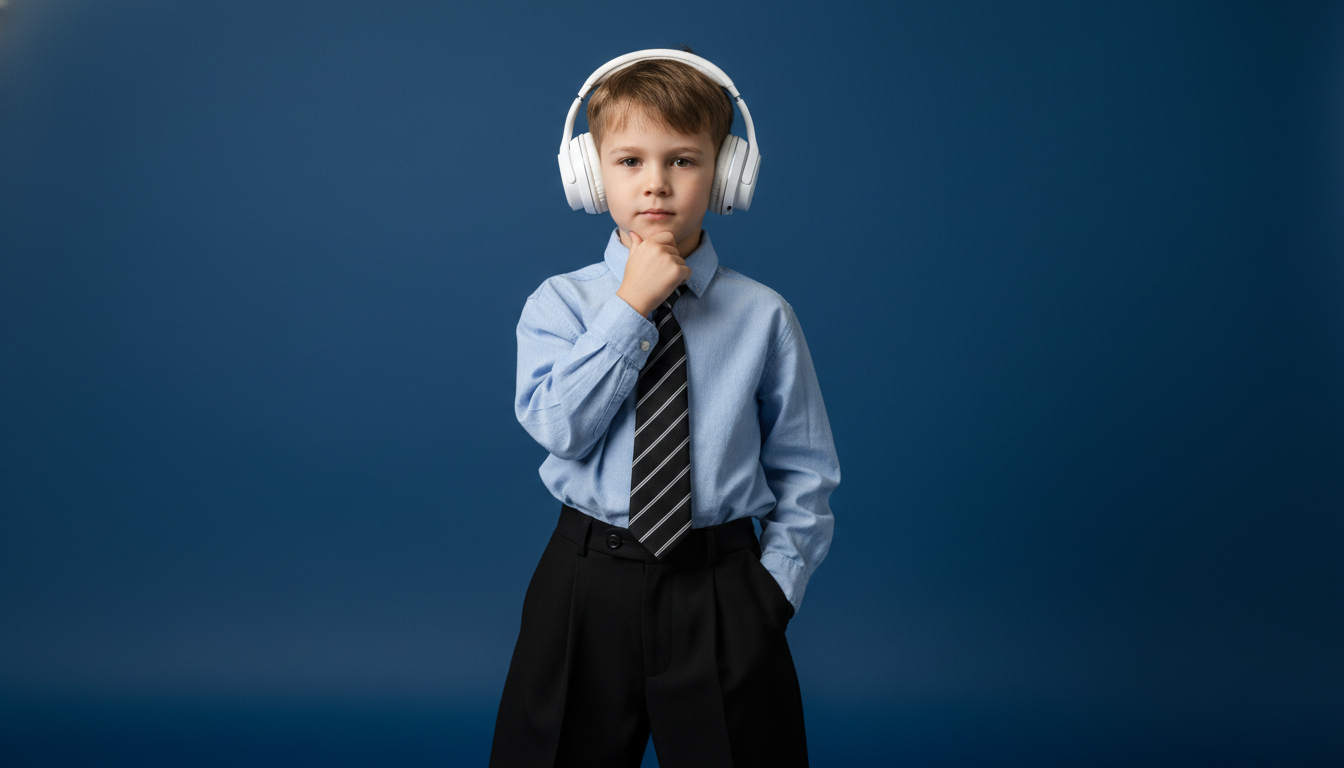 Промпт для фото в стиле 🎧 Юный меломан: стильный студийный портрет в синих тонах