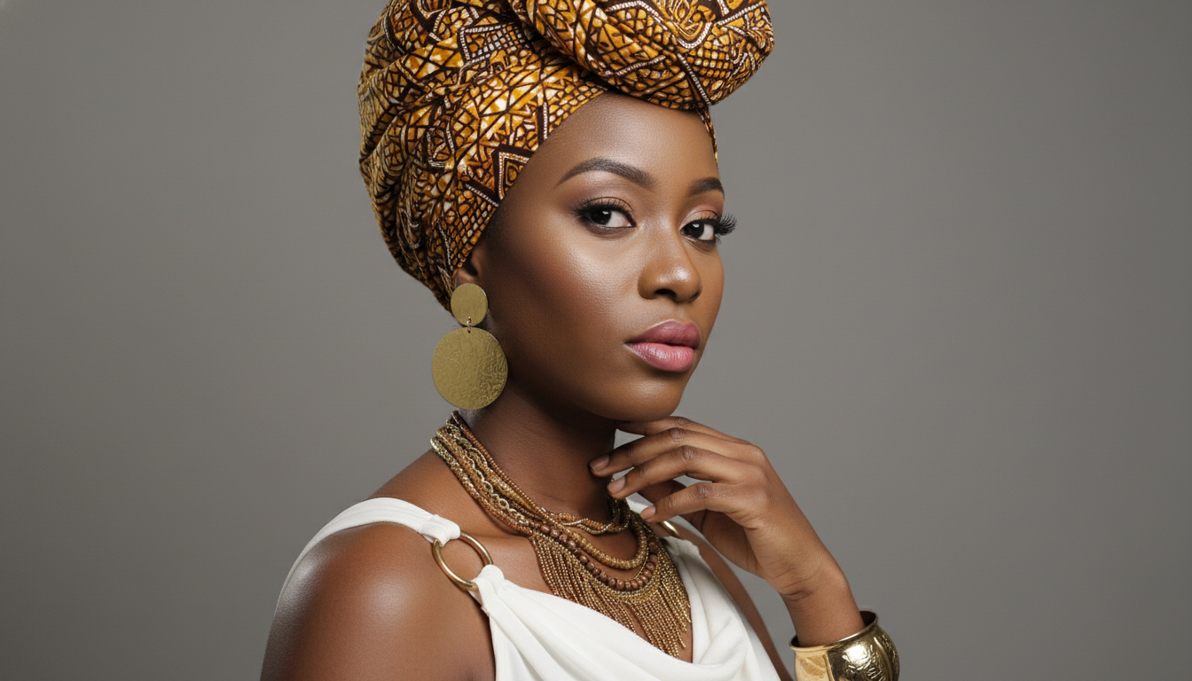 Промпт для фото в стиле 👑 Африканская королева: портрет в золоте и орнаментах
