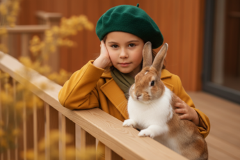 Промпт для фото в стиле 🎭 Девочка с кроликом: осенний портрет в тёплых тонах