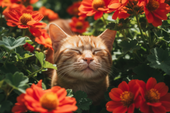 Промпт для фото в стиле 🌺 Кот медитирует в цветущем раю