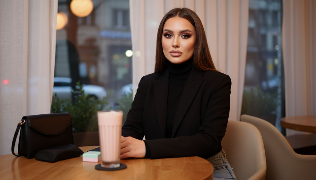 Промпт для фото в стиле ☕️ Уютная атмосфера городского кафе в портрете незнакомки