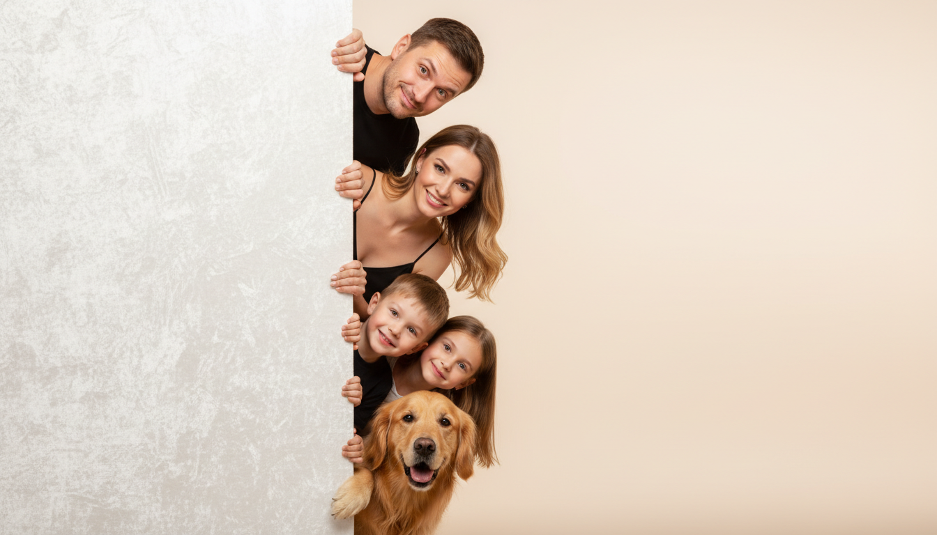 Промпт для фото в стиле 👨‍👩‍👧‍👦 Любопытная семья играет в прятки