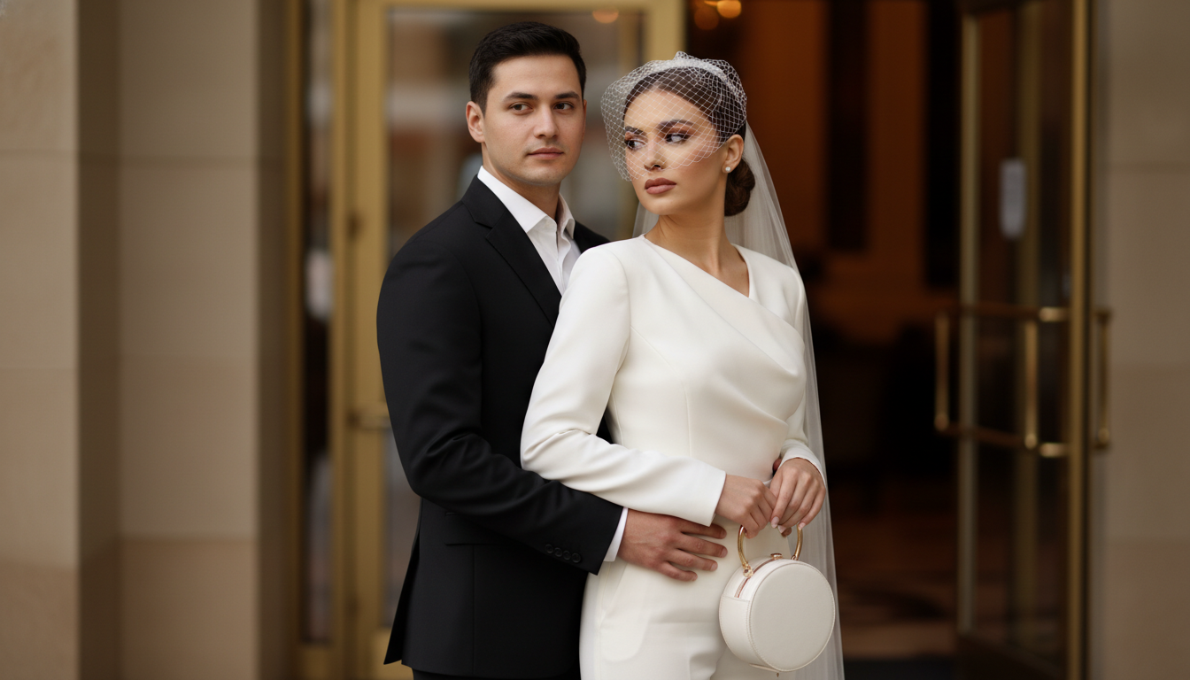 Промпт для фото в стиле 💑 Элегантная свадебная фотосессия в бежево-золотых тонах