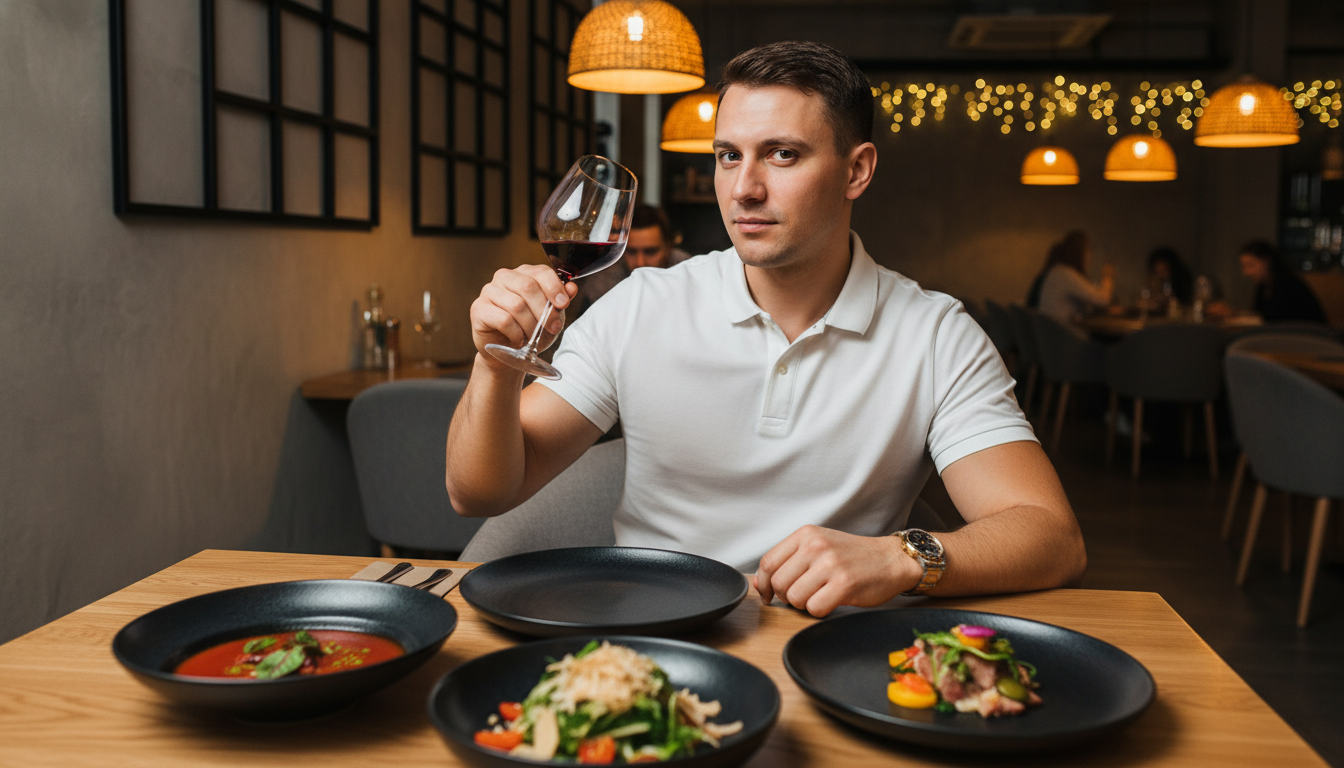 Промпт для фото в стиле 🍷 Элегантный вечер в ресторане высокой кухни