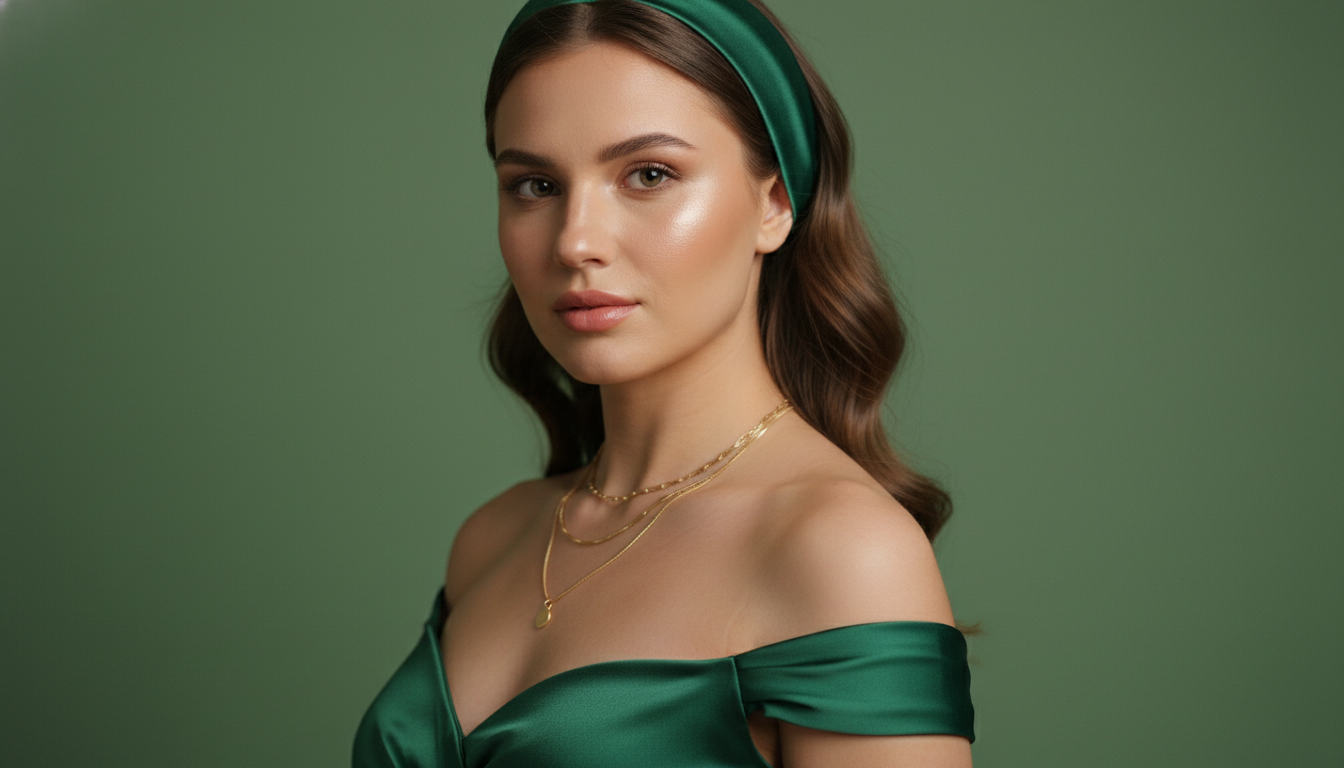 Промпт для фото в стиле 🌿 Элегантный портрет в изумрудных тонах