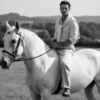 Промпт для фото в стиле 🎠 Элегантный всадник: черно-белая классика в стиле Vogue