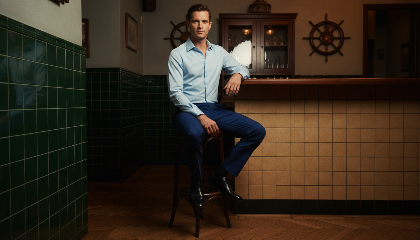 Промпт для фото в стиле 🎭 Элегантный незнакомец в винтажном баре