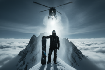 Промпт для фото в стиле 🏔️ Покоритель вершин: эпический кадр под вертолетом