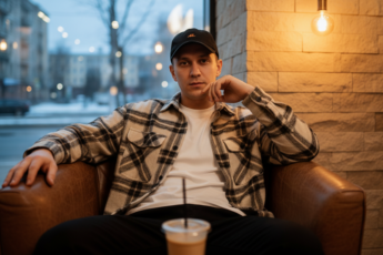 Промпт для фото в стиле 🎭 Вечерний портрет незнакомца в городском кафе