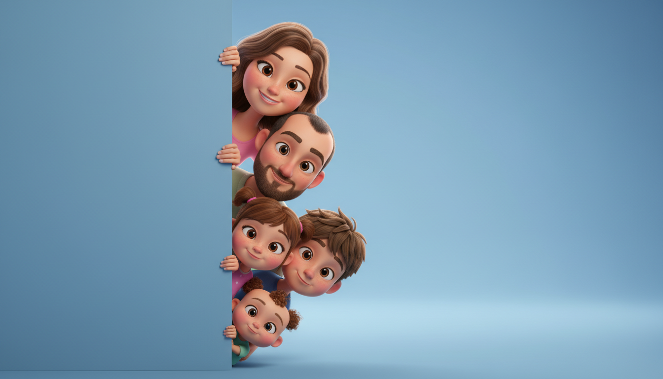 Промпт для фото в стиле 👨‍👩‍👧‍👦 Семейный портрет в стиле Pixar: все в сборе!
