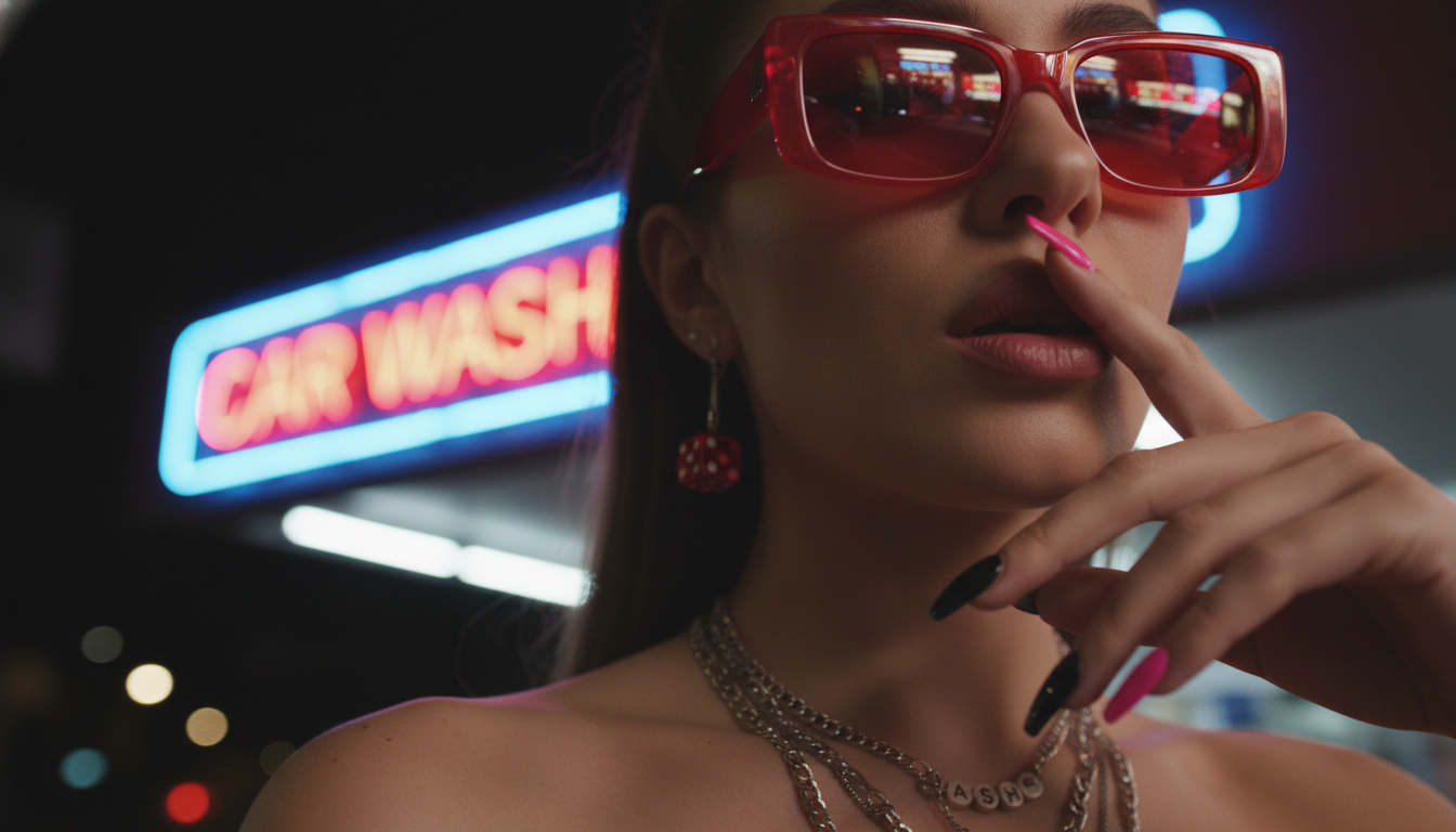 Промпт для фото в стиле 🌆 Роковая красотка в неоновых огнях города