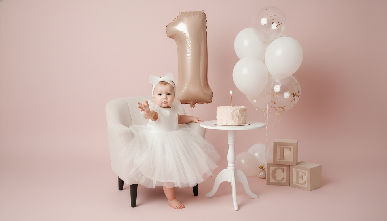 Промпт для фото в стиле 🎂 Первый день рождения маленькой принцессы
