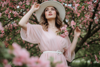 Промпт для фото в стиле 🌸 Нежный портрет в облаке цветущей сакуры