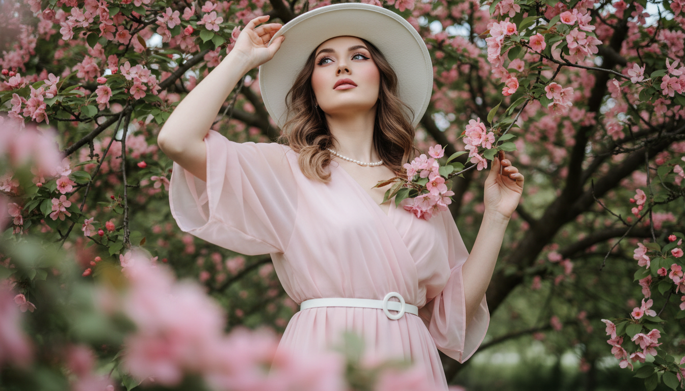 Промпт для фото в стиле 🌸 Нежный портрет в облаке цветущей сакуры