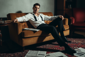 Промпт для фото в стиле 📸 Джентльмен в развязанной бабочке: фотосессия в стиле нуар