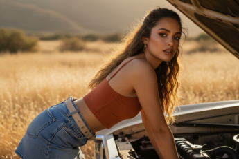 Промпт для фото в стиле 🌅 Девушка и закат: магия автомобильной фотосессии
