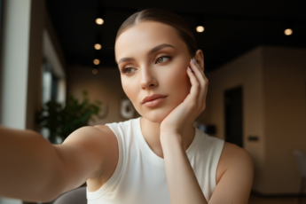 Промпт для фото в стиле 📸 Нежный селфи-портрет в золотистом свете