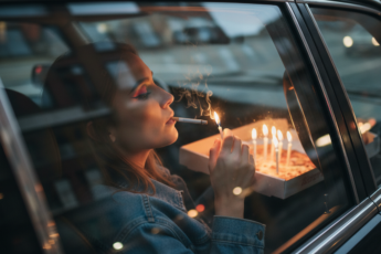 Промпт для фото в стиле 🌃 Одинокий день рождения в такси