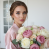 Промпт для фото в стиле 🌸 Нежный утренний портрет с роскошным букетом пионов