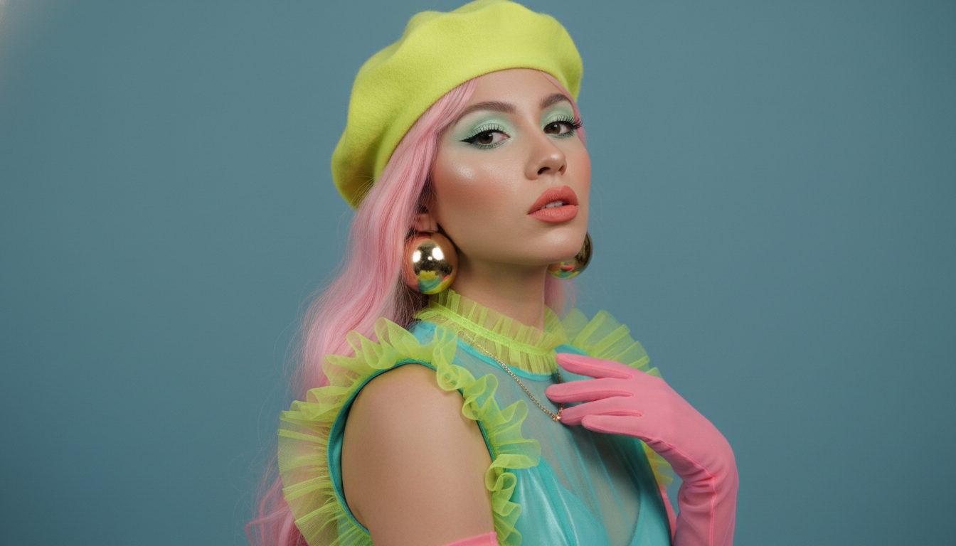 Промпт для фото в стиле 🎭 Неоновая фея: портрет в пастельных тонах