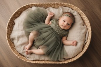 Промпт для фото в стиле 👶 Сказочные моменты: нежная фотосессия новорожденного в оливковых тонах