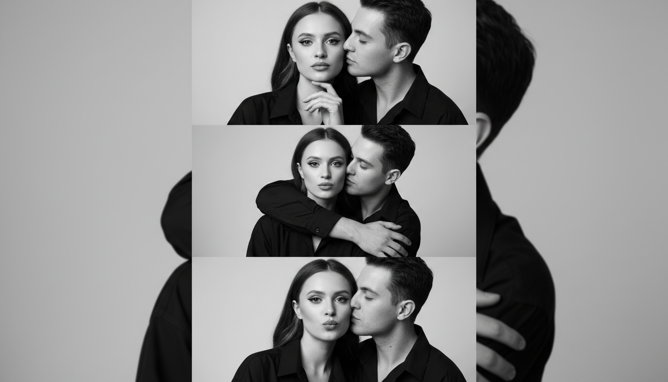 Промпт для фото в стиле 📸 Страсть и нежность: чувственная история в черно-белом