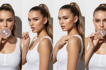 Промпт для фото в стиле 📸 Игривые селфи с бабл-гам: глянцевая фотосессия