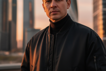 Промпт для фото в стиле 🌆 Портрет на закате: мужской стиль в городском ритме