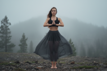 Промпт для фото в стиле 🧘‍♀️ В гармонии с туманными вершинами