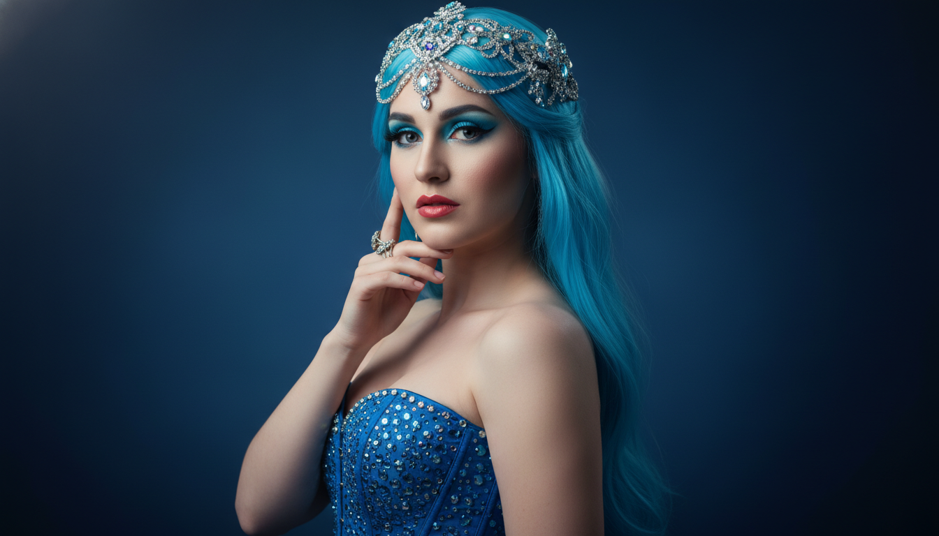 Промпт для фото в стиле 👑 Ледяная королева в объятиях ночи