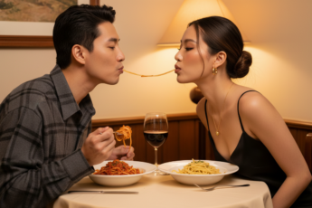 Промпт для фото в стиле 🍝 Леди и Бродяга: романтический ужин в теплых тонах