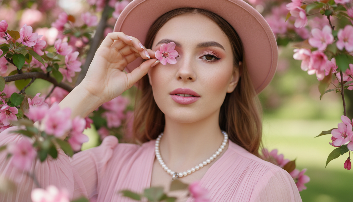 Промпт для фото в стиле 🌸 Нежный портрет в цветущем саду