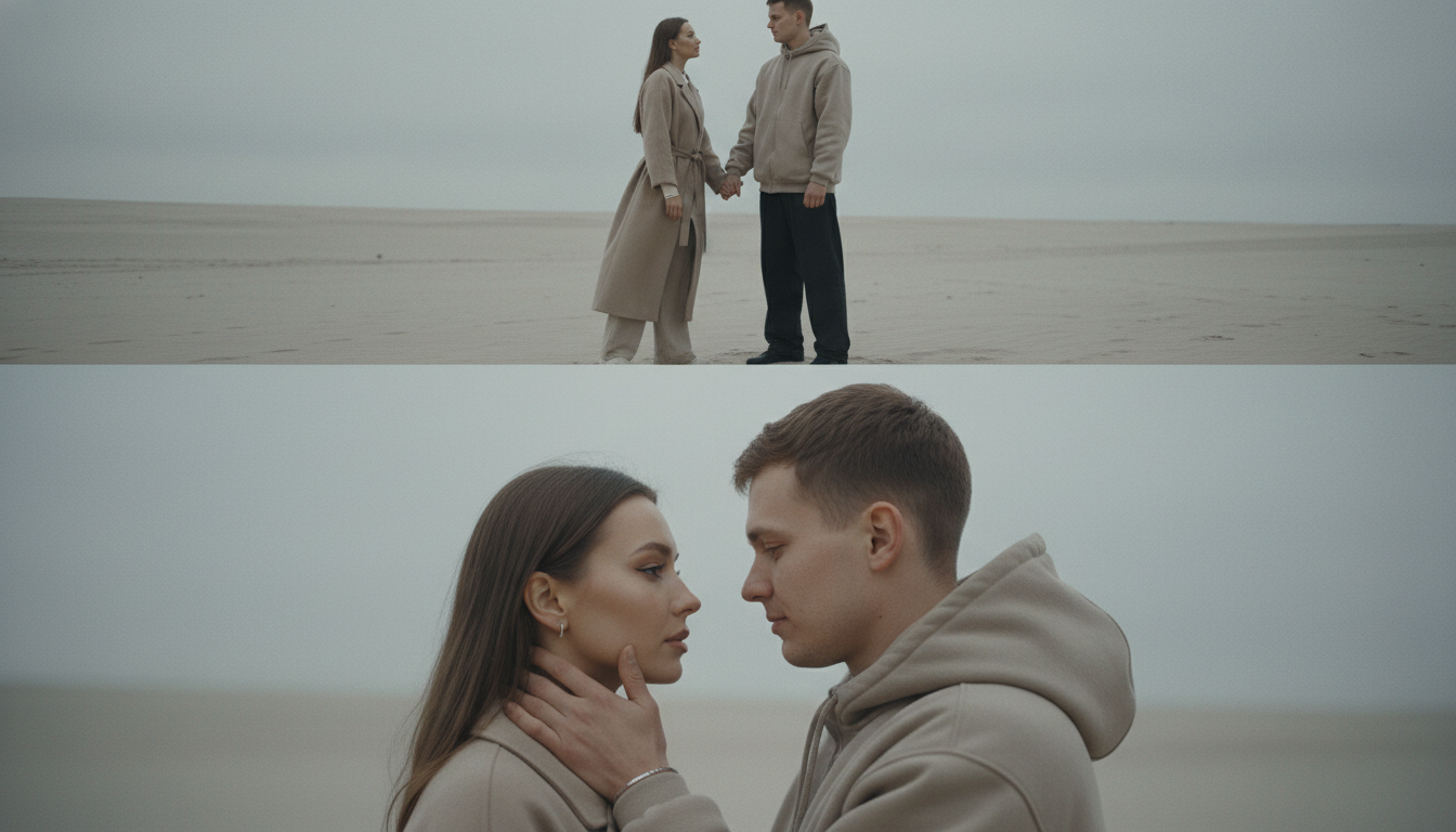 Промпт для фото в стиле 🎬 Три акта любви: от прикосновения до поцелуя