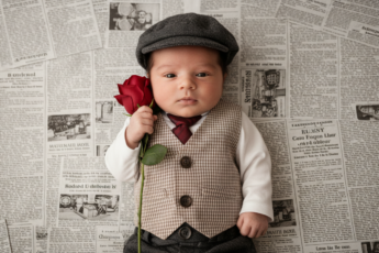 Промпт для фото в стиле 📰 Малыш-джентльмен в мире винтажных газет