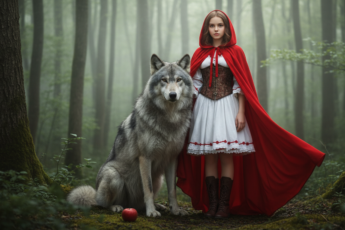 Промпт для фото в стиле 🍎 Красная Шапочка и Волк: не такая уж страшная сказка