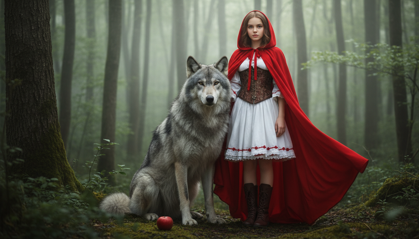 Промпт для фото в стиле 🍎 Красная Шапочка и Волк: не такая уж страшная сказка