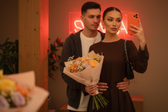 Промпт для фото в стиле 📸 Романтическое селфи в янтарных огнях ночного города