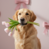 Промпт для фото в стиле 🌷 Романтичный питомец с букетом на розовом фоне