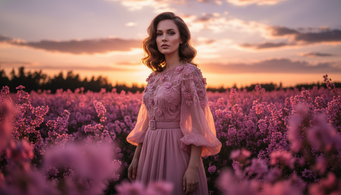 Промпт для фото в стиле 🌸 Романтичный портрет в море цветущих пионов