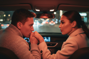 Промпт для фото в стиле 🌃 Романтика зимнего города в салоне авто